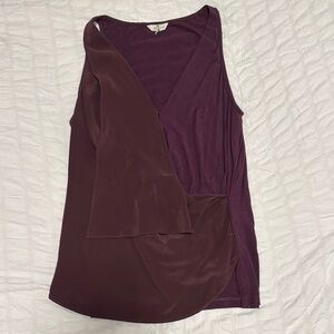 7 For All Mankind Purple Sleeveless Asymmetrical Wrap Blouse